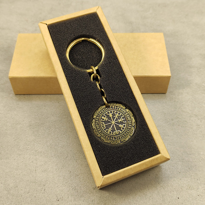 Brass Keychain Coin "Vegvisir" — Personalized Runic Compass with Engraving