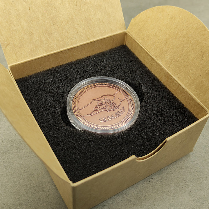 Copper Personalized Coin with Hands and Date — Meaningful Gift for Couple or Family