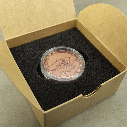 Copper Personalized Coin with Hands and Date — Meaningful Gift for Couple or Family