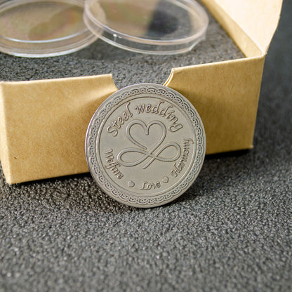 Personalized Steel Wedding Anniversary Coin — 11th Anniversary Steel Gift
