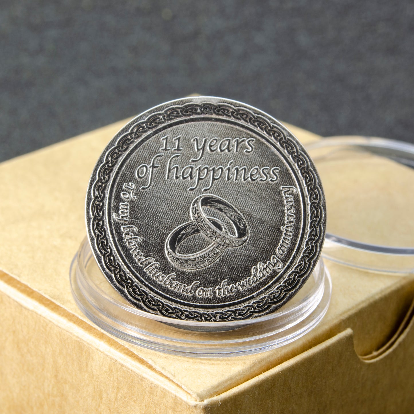 Personalized Steel Anniversary Coin for Husband — 11th Wedding Anniversary Gift