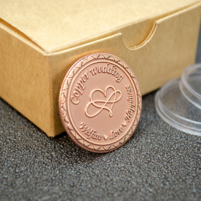 Copper Wedding 7th Anniversary Coin with Personalization – Engraved Gift Coin