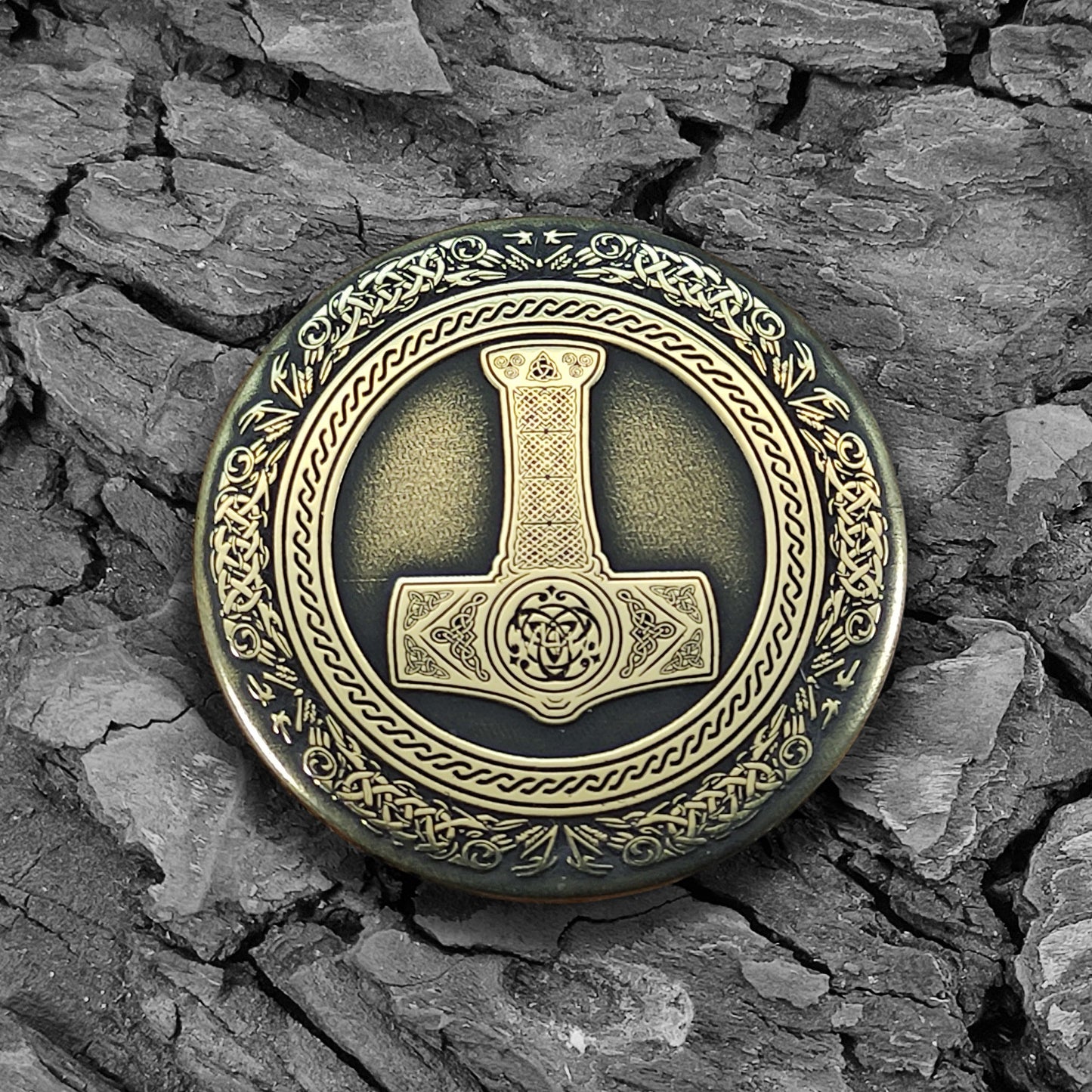 Brass Coin "Thor’s Hammer" — Scandinavian Amulet of Strength, Courage, and Protection