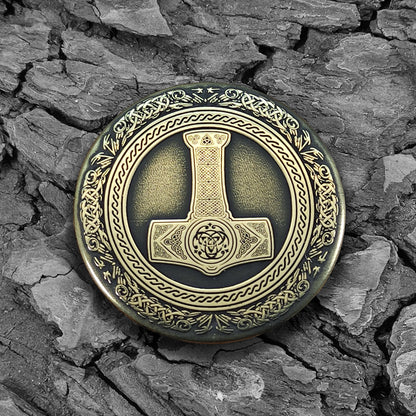 Brass Coin "Thor’s Hammer" — Scandinavian Amulet of Strength, Courage, and Protection