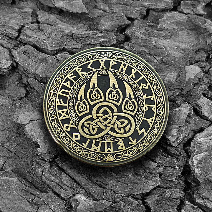 Brass Coin "Bear Paw" — Scandinavian Amulet of Strength, Courage, and Protection