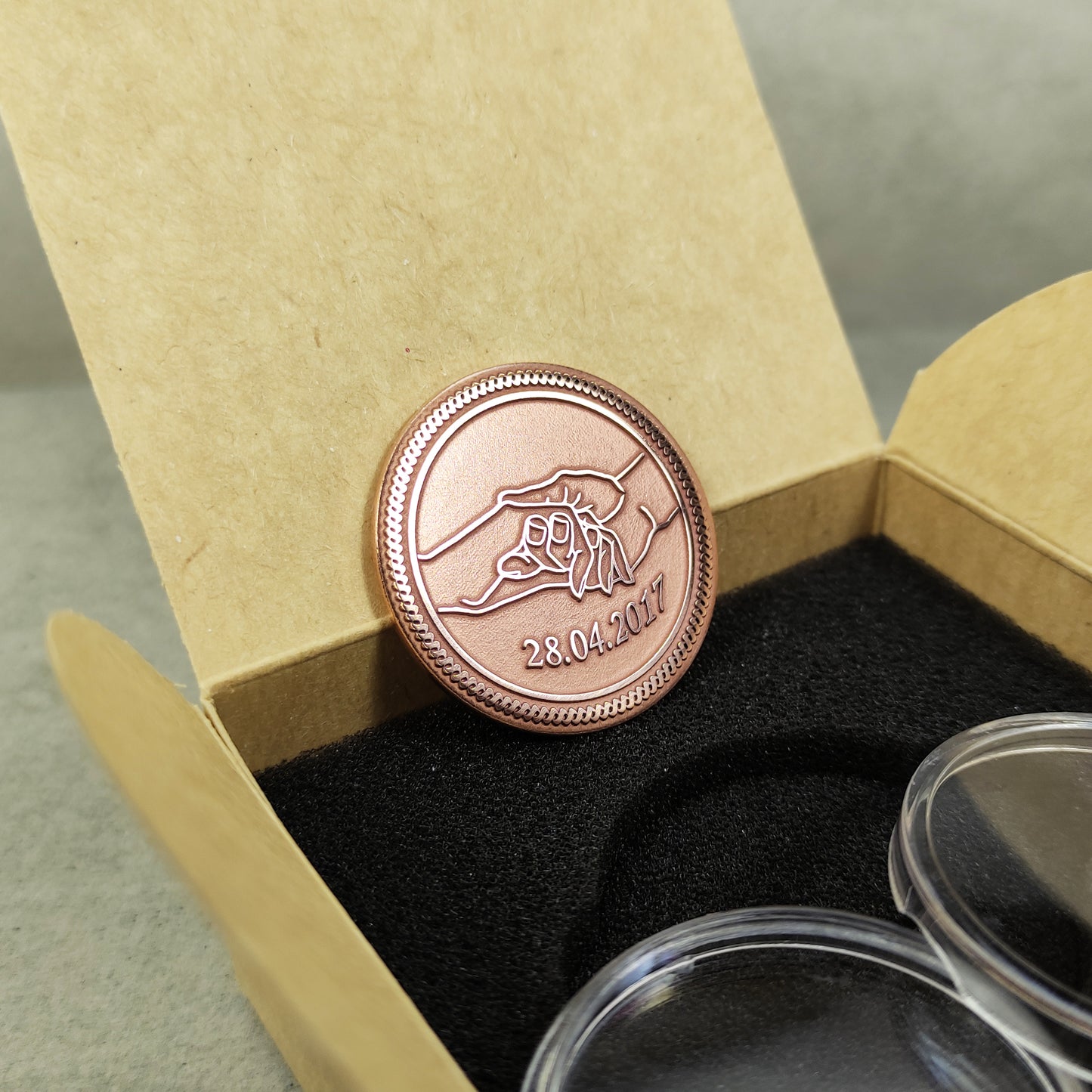Copper Personalized Coin with Hands and Date — Meaningful Gift for Couple or Family