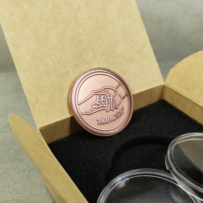 Copper Personalized Coin with Hands and Date — Meaningful Gift for Couple or Family