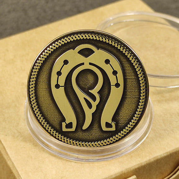 Brass Coin "Horseshoe of Prosperity & Angel Wing" with Custom Personalization