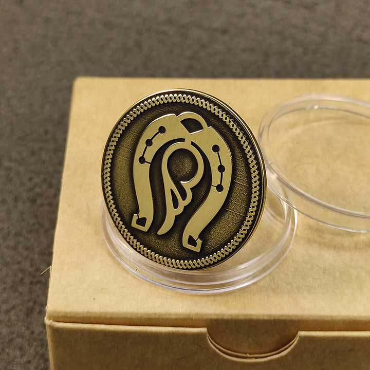 Brass Coin "Horseshoe of Prosperity & Angel Wing" with Custom Personalization