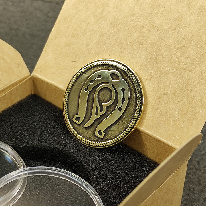 Brass Coin "Horseshoe of Prosperity & Angel Wing" with Custom Personalization
