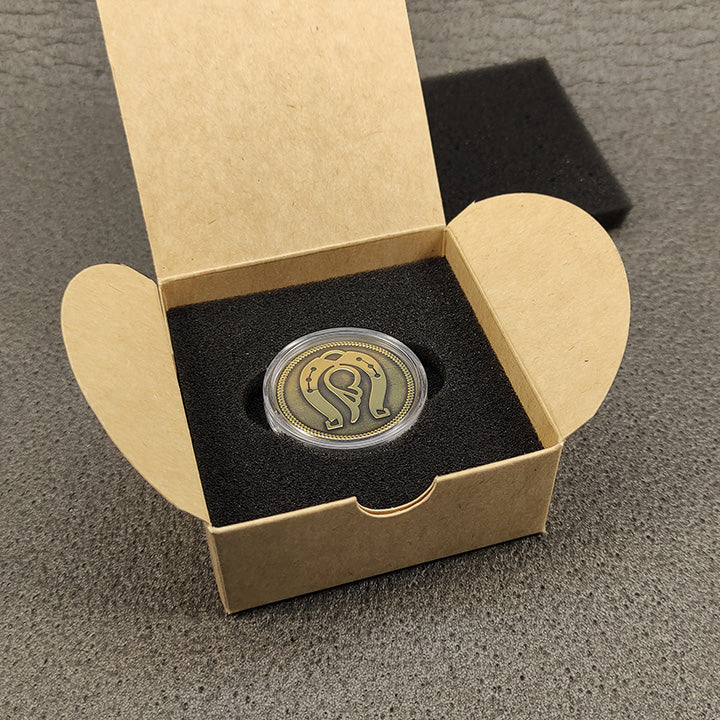 Brass Coin "Horseshoe of Prosperity & Angel Wing" with Custom Personalization