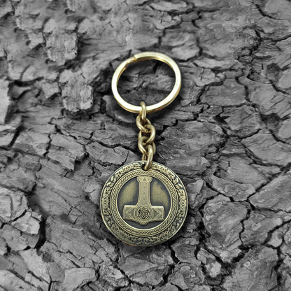 Brass Keychain Coin "Thor’s Hammer" — Personalized Engraved Talisman