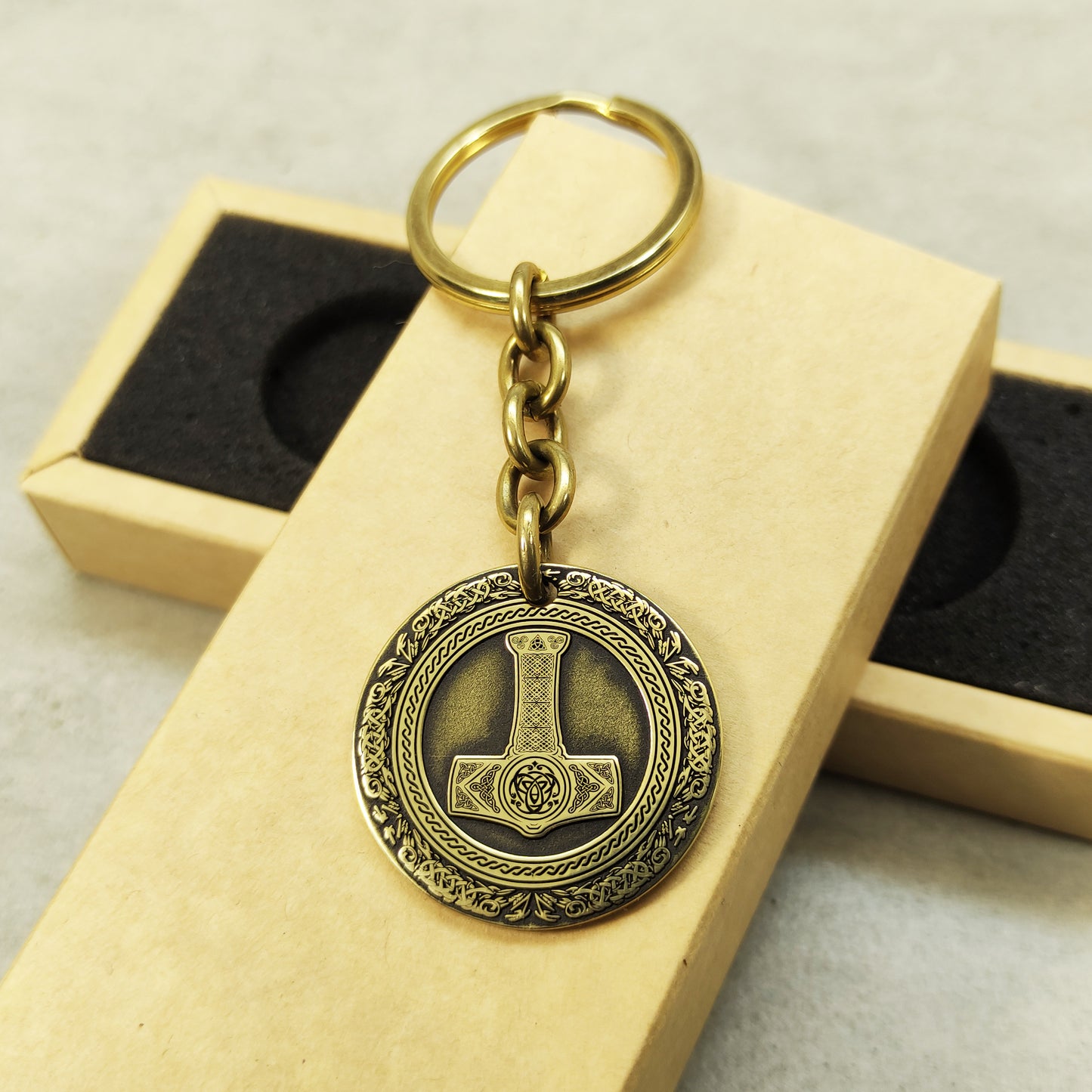Brass Keychain Coin "Thor’s Hammer" — Personalized Engraved Talisman