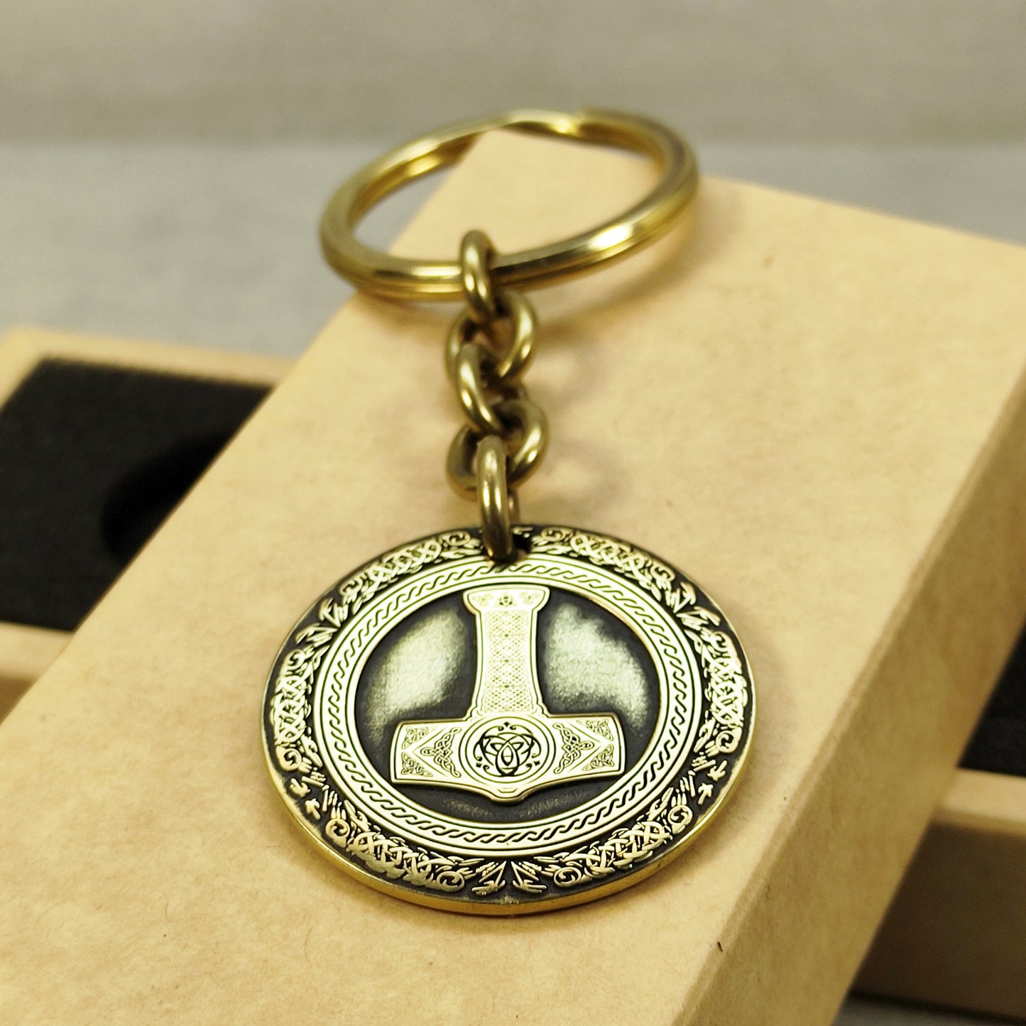 Brass Keychain Coin "Thor’s Hammer" — Personalized Engraved Talisman
