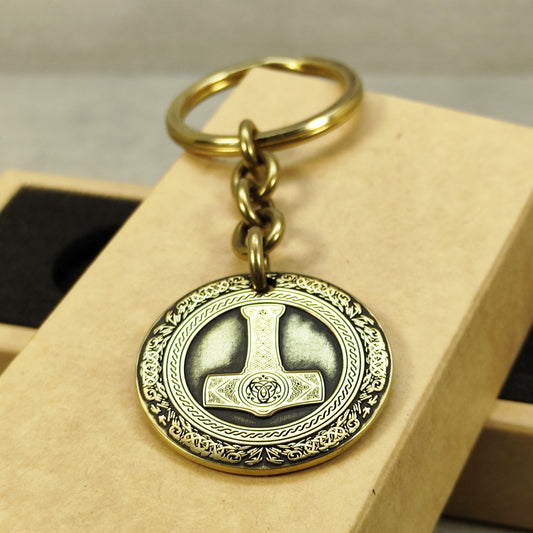 Brass Keychain Coin "Thor’s Hammer" — Personalized Engraved Talisman