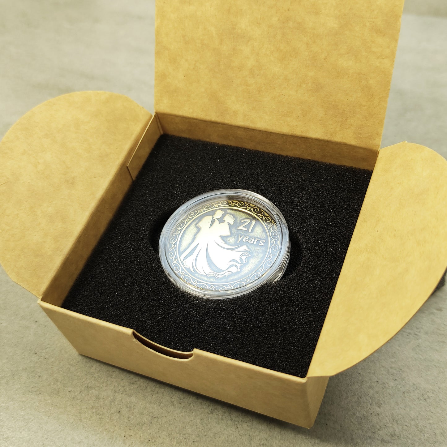 Brass Wedding Anniversary Coin – 21 Years Personalized Gift for Couple