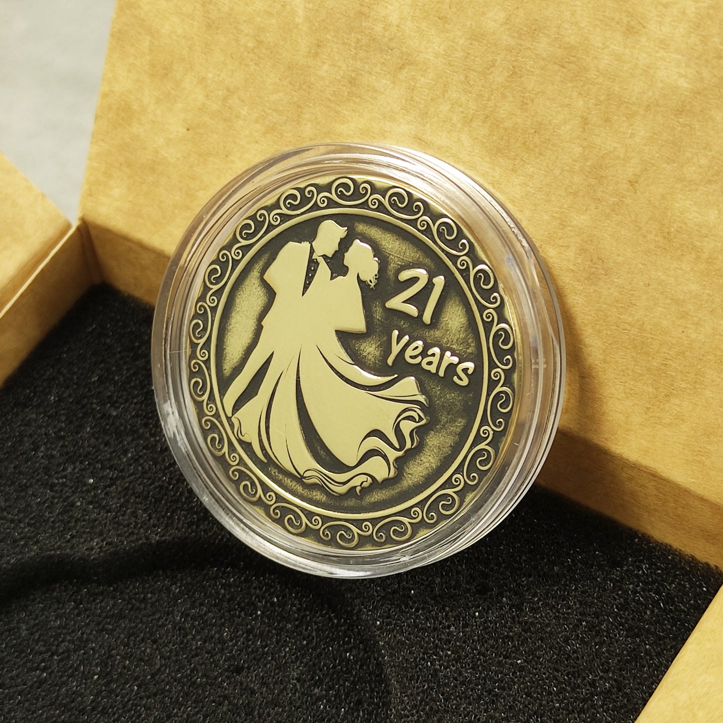Brass Wedding Anniversary Coin – 21 Years Personalized Gift for Couple