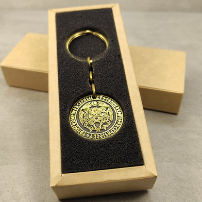 Brass Coin Keychain "Fenrir Wolf" with Personalization — Nordic Gift Talisman
