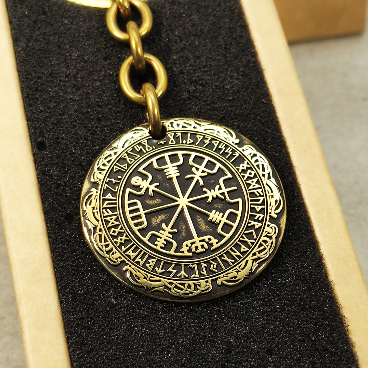 Brass Keychain Coin "Vegvisir" — Personalized Runic Compass with Engraving