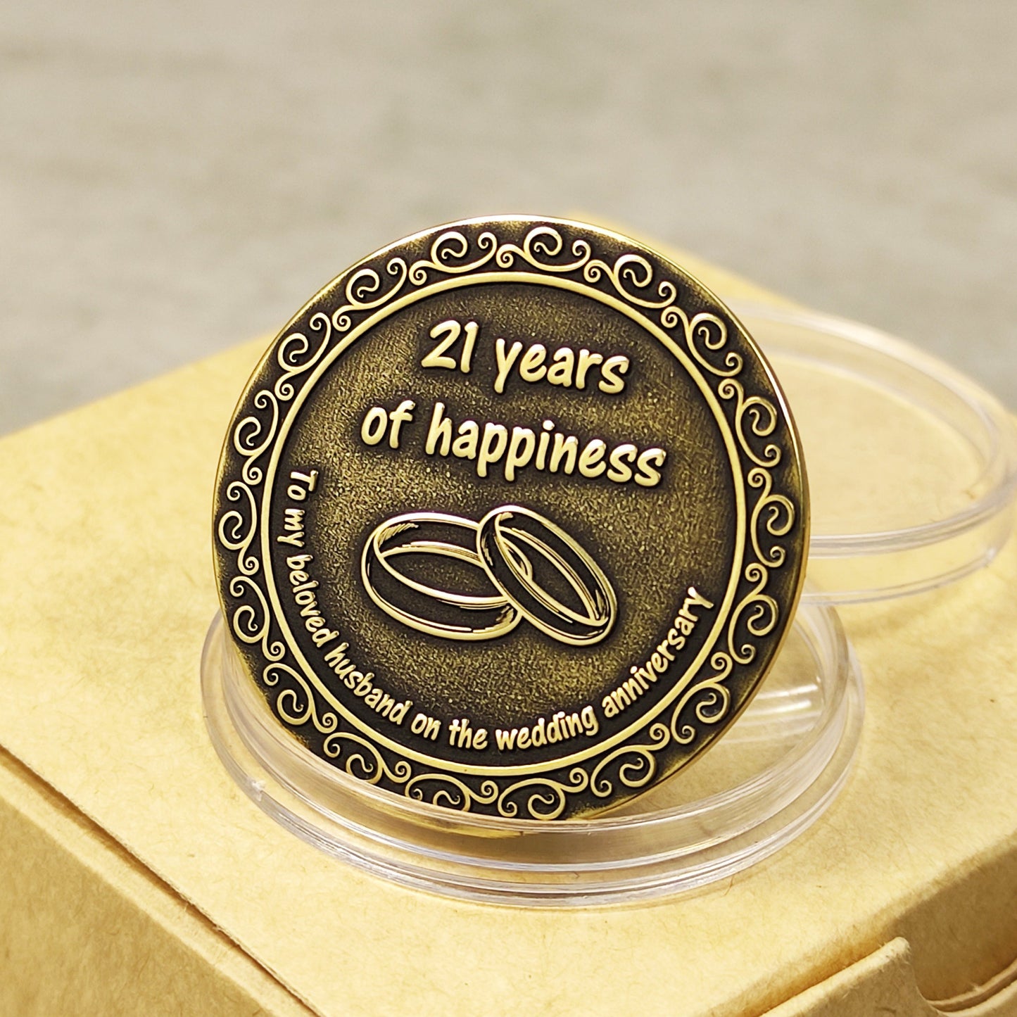 Brass Coin for 21st Wedding Anniversary - Personalized Gift for Husband