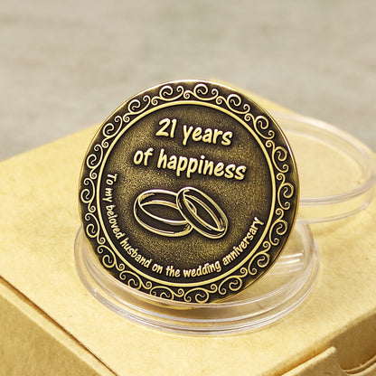 Brass Coin for 21st Wedding Anniversary - Personalized Gift for Husband