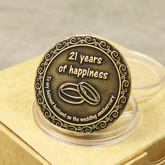 Brass Coin for 21st Wedding Anniversary - Personalized Gift for Husband