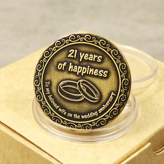 Brass Coin for 21st Wedding Anniversary – Personalized Gift for Wife on Brass Anniversary