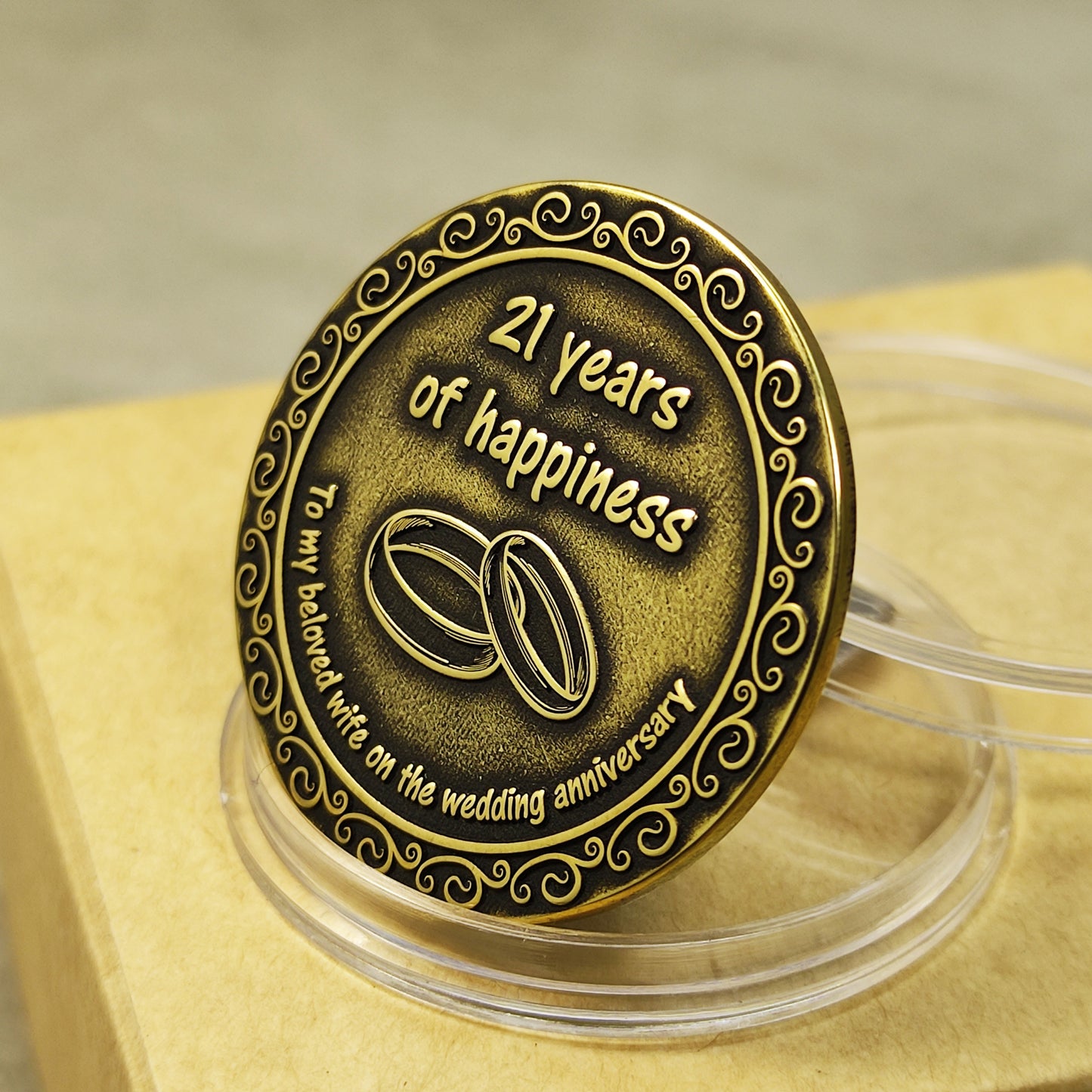 Brass Coin for 21st Wedding Anniversary – Personalized Gift for Wife on Brass Anniversary