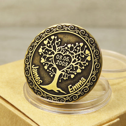 Brass Love Tree Coin – Personalized Wedding Anniversary Gift