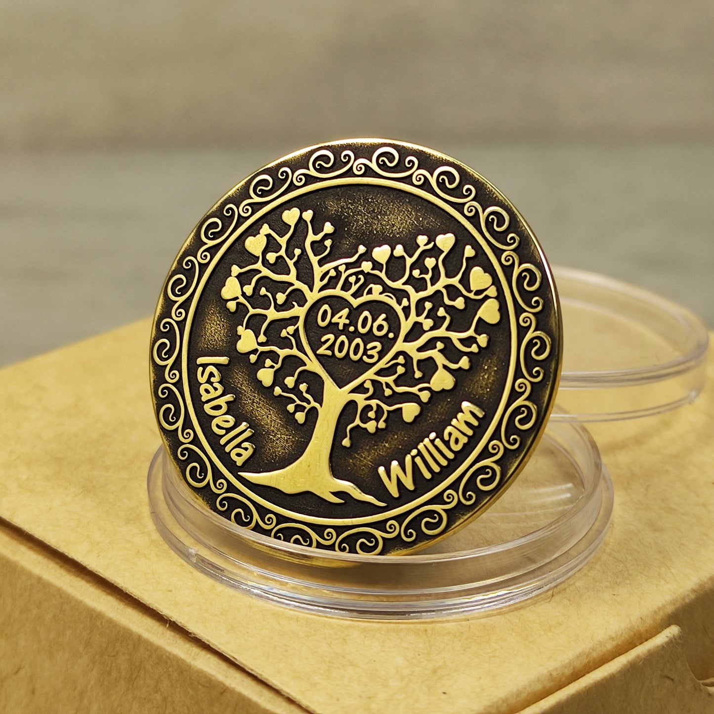Brass Love Tree Coin – Personalized Wedding Anniversary Gift
