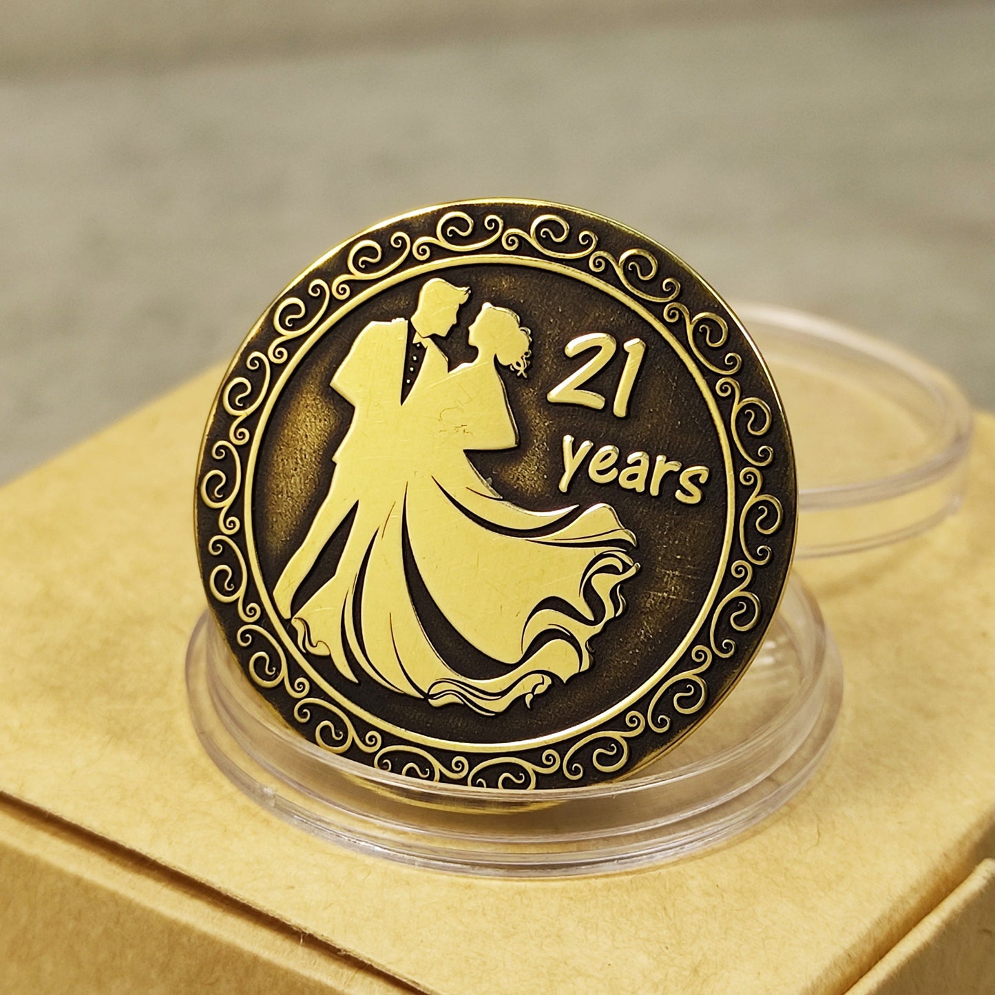 Brass Wedding Anniversary Coin – 21 Years Personalized Gift for Couple