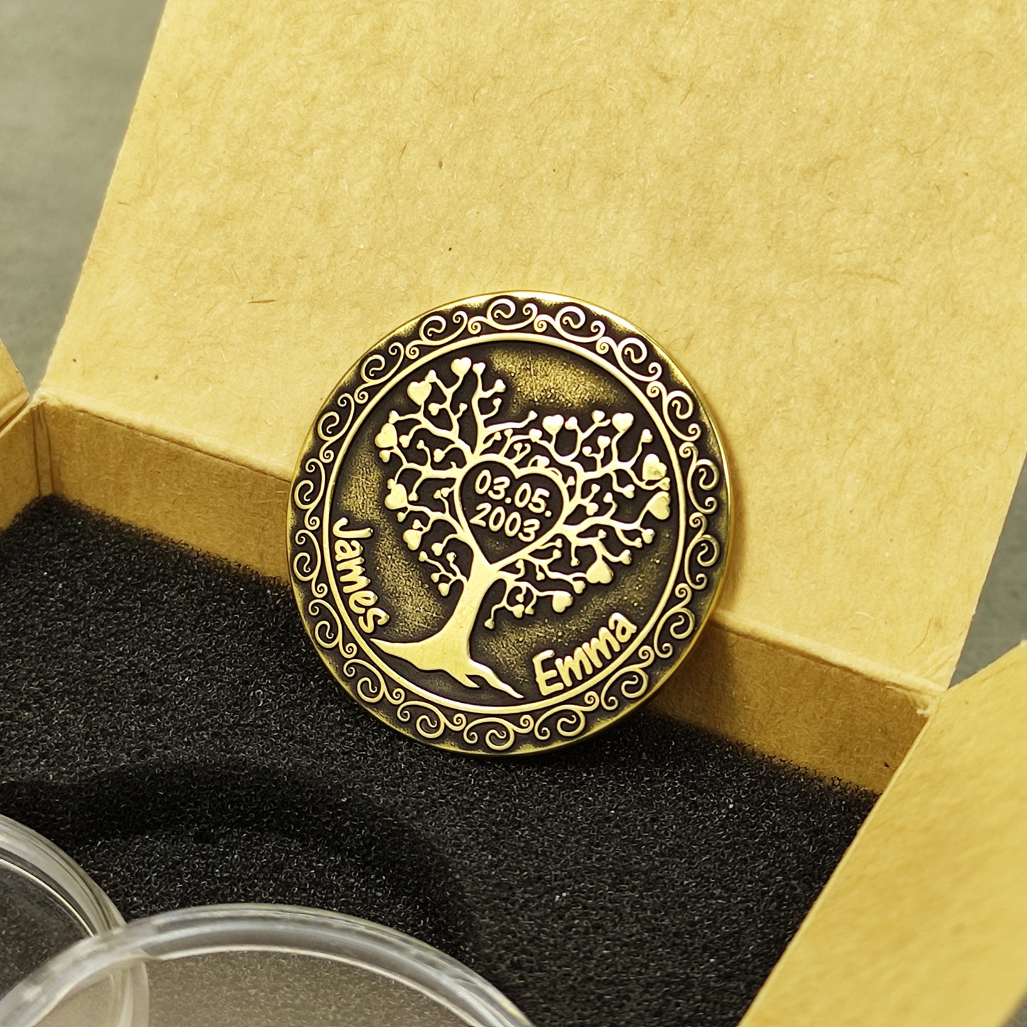Brass Love Tree Coin – Personalized Wedding Anniversary Gift