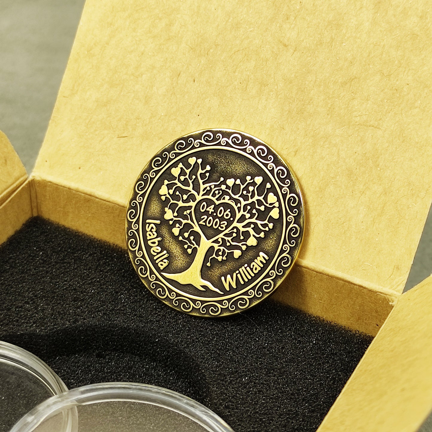 Brass Love Tree Coin – Personalized Wedding Anniversary Gift