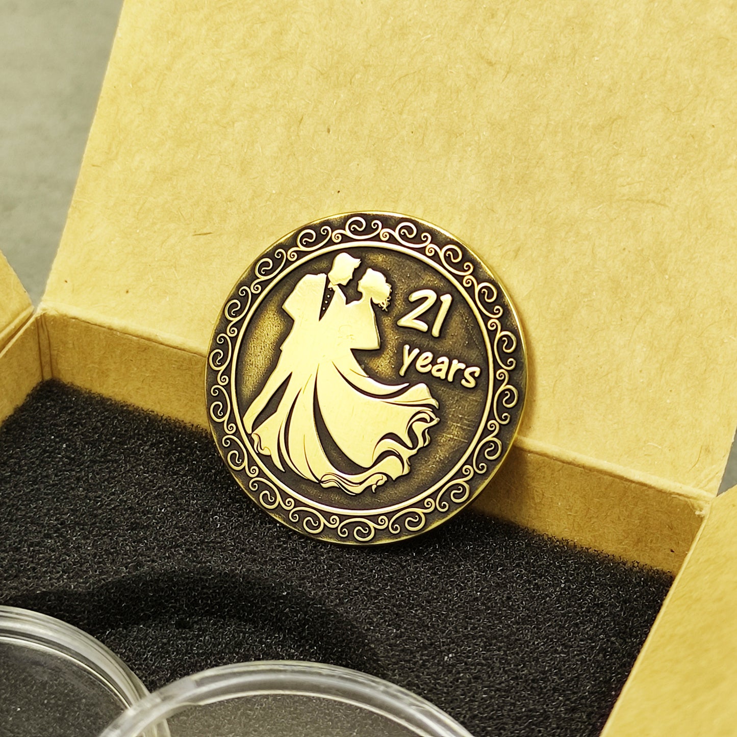 Brass Wedding Anniversary Coin – 21 Years Personalized Gift for Couple
