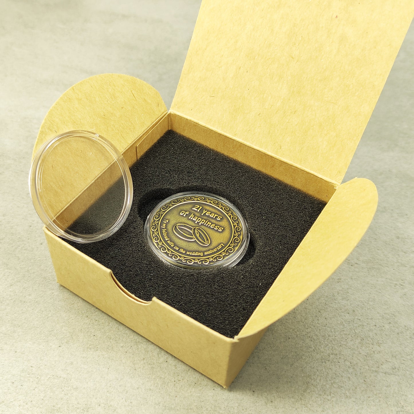 Brass Coin for 21st Wedding Anniversary – Personalized Gift for Wife on Brass Anniversary