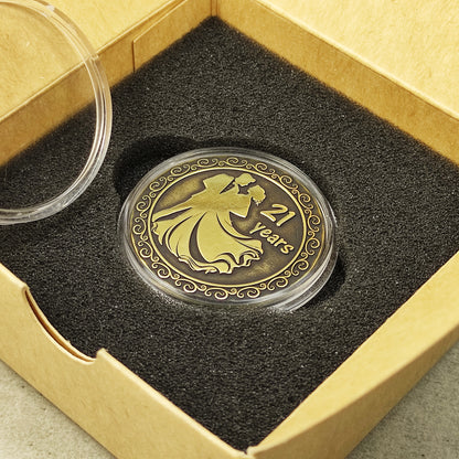 Brass Wedding Anniversary Coin – 21 Years Personalized Gift for Couple