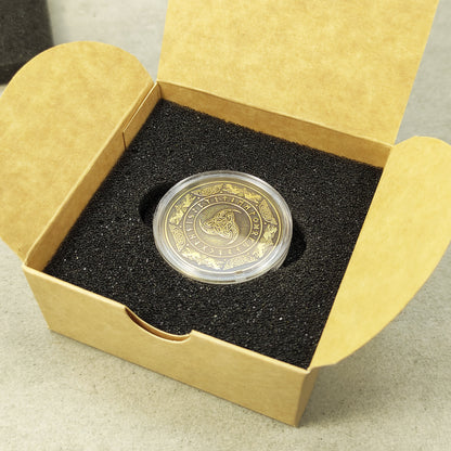 Brass Odin’s Triple Horn Coin with Runes — Norse Symbolic Gift with Personalization