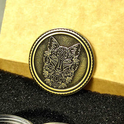 Brass Coin "Magic Fox" with Custom Engraving