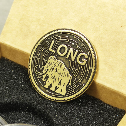 Brass "LONG / SHORT" Mammoth Coin — Decision-Making Coin with Custom Engraving