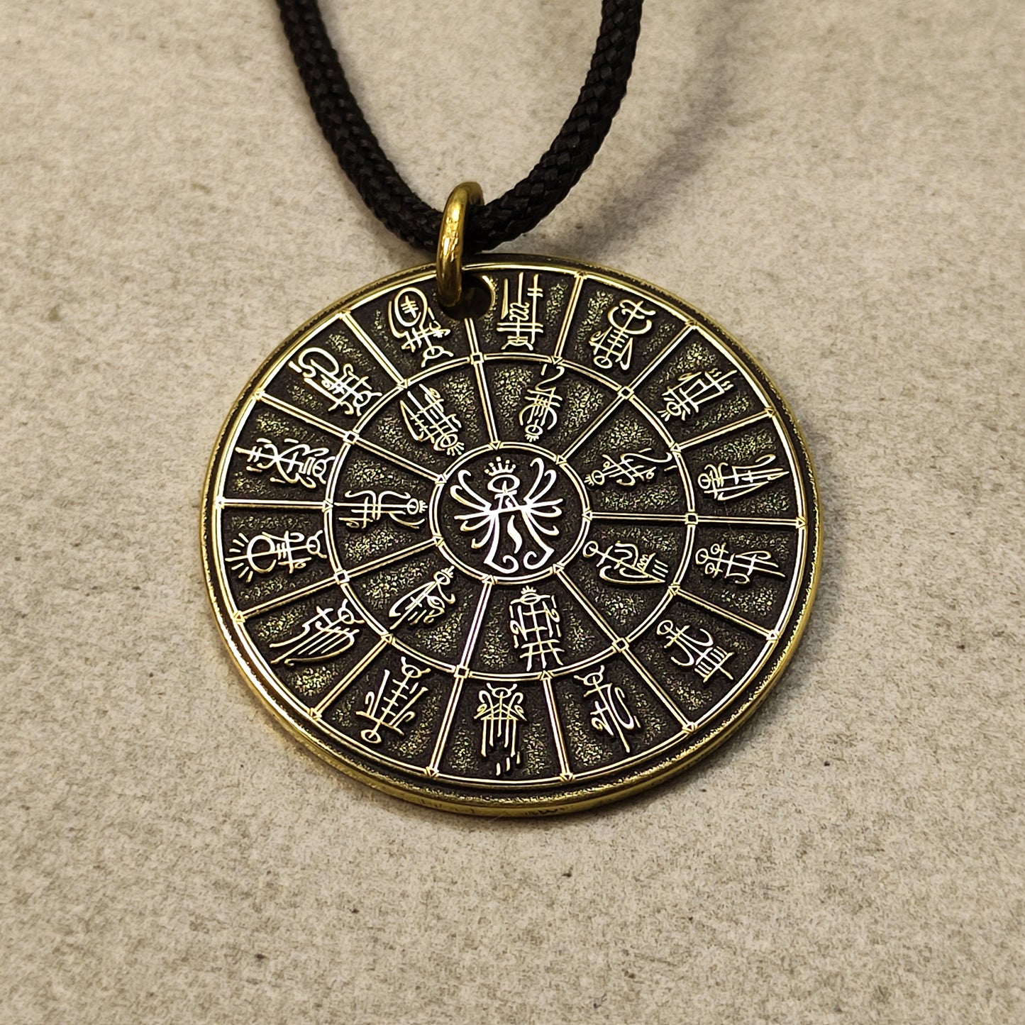 Brass Pendant Coin "Mandala High Elves Pantheon (Kadai)" — Fantasy Amulet with Personalization