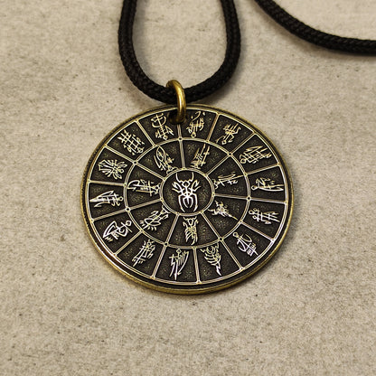 Brass Pendant Coin "Mandala Dark Elves Pantheon (Kitarai)" — Fantasy Amulet with Personalization