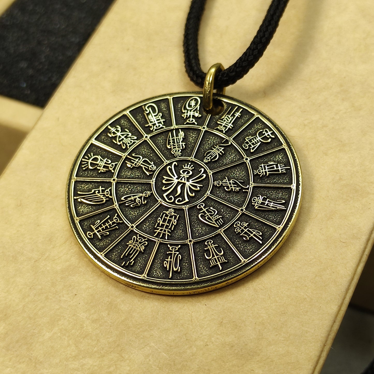 Brass Pendant Coin "Mandala High Elves Pantheon (Kadai)" — Fantasy Amulet with Personalization