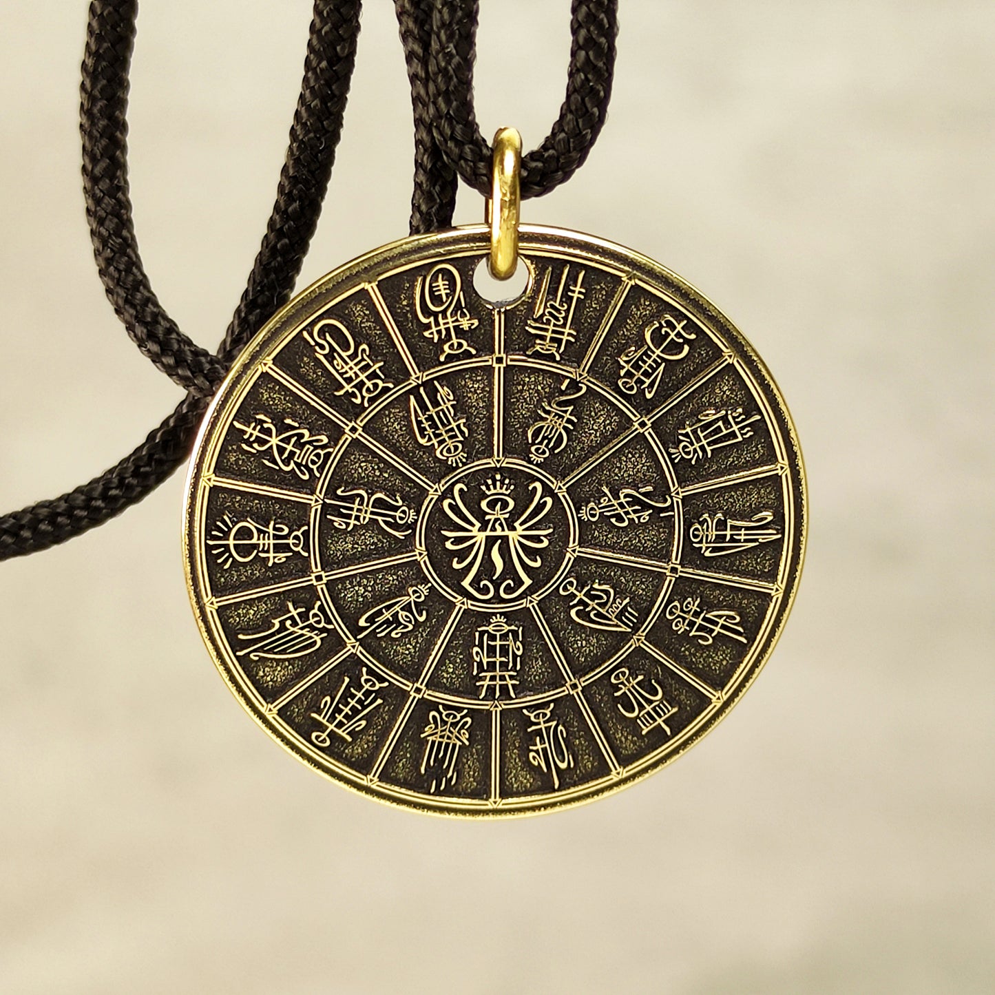 Brass Pendant Coin "Mandala High Elves Pantheon (Kadai)" — Fantasy Amulet with Personalization