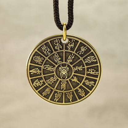 Brass Pendant Coin "Mandala Dark Elves Pantheon (Kitarai)" — Fantasy Amulet with Personalization