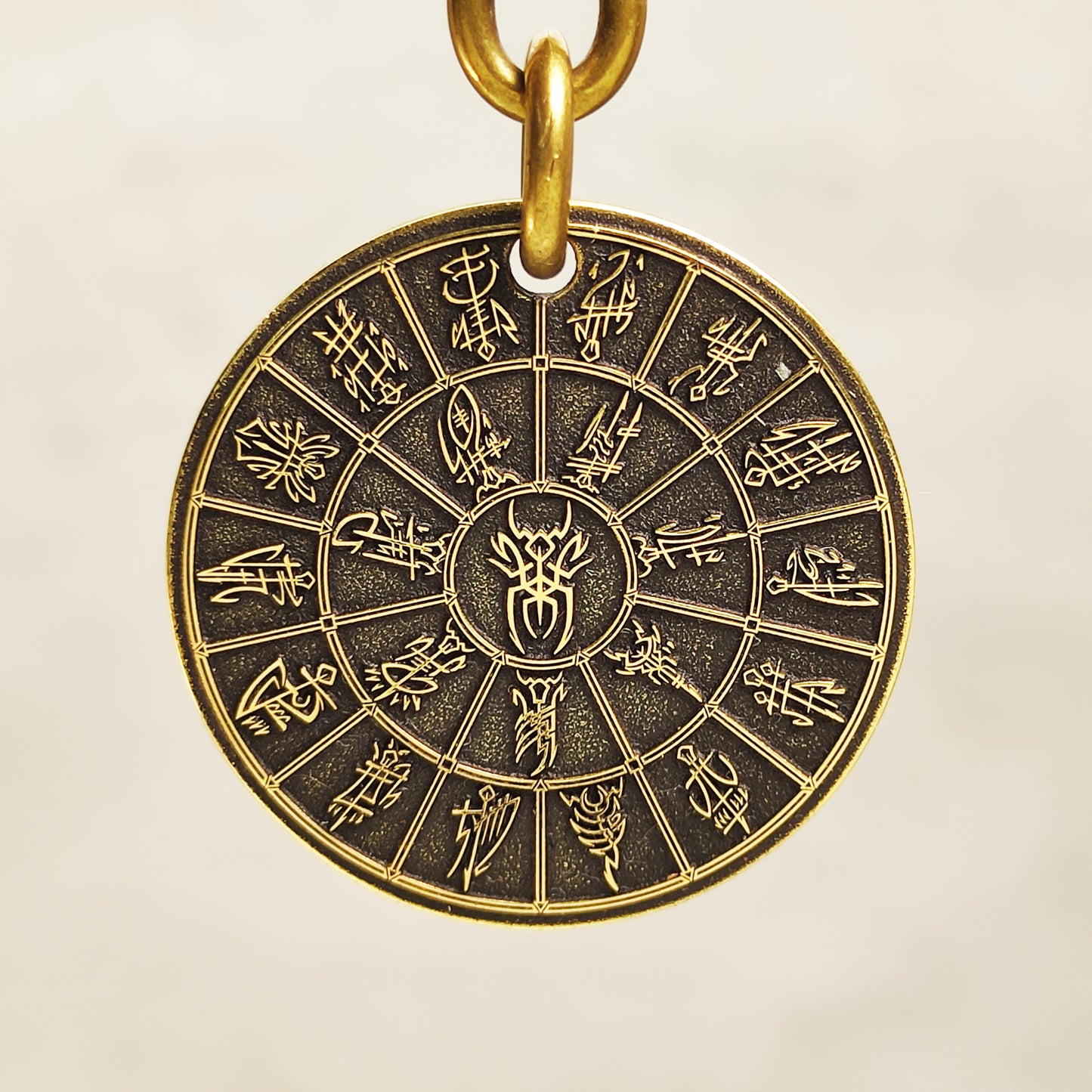 Brass Coin Keychain "Mandala Dark Elves Pantheon (Kitarai)" with Personalization