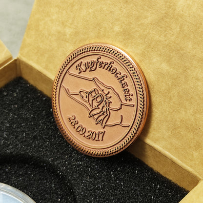 Copper Coin "Kupferhochzeit" — Personalized 7th Wedding Anniversary Gift
