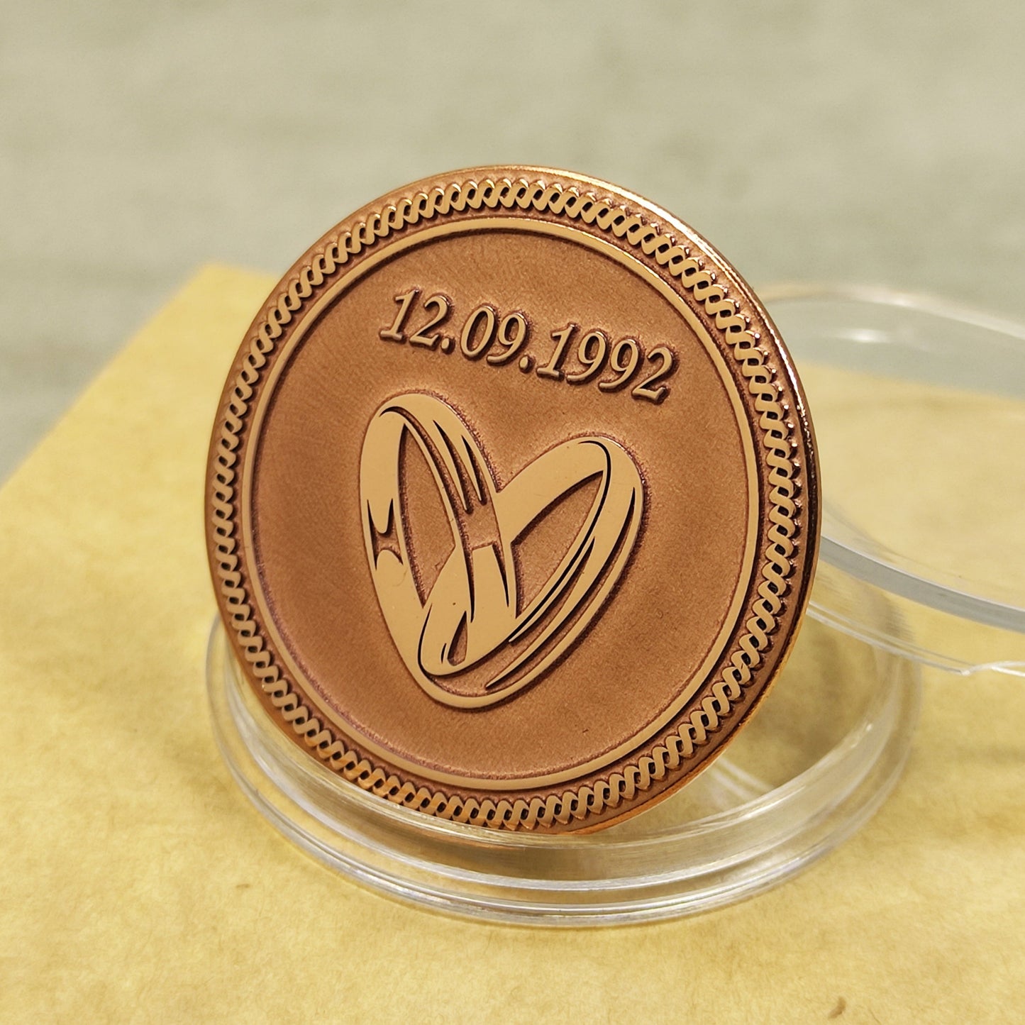 Personalized Copper Coin for Copper or Other Wedding Anniversary — Custom Date & Engraved Gift