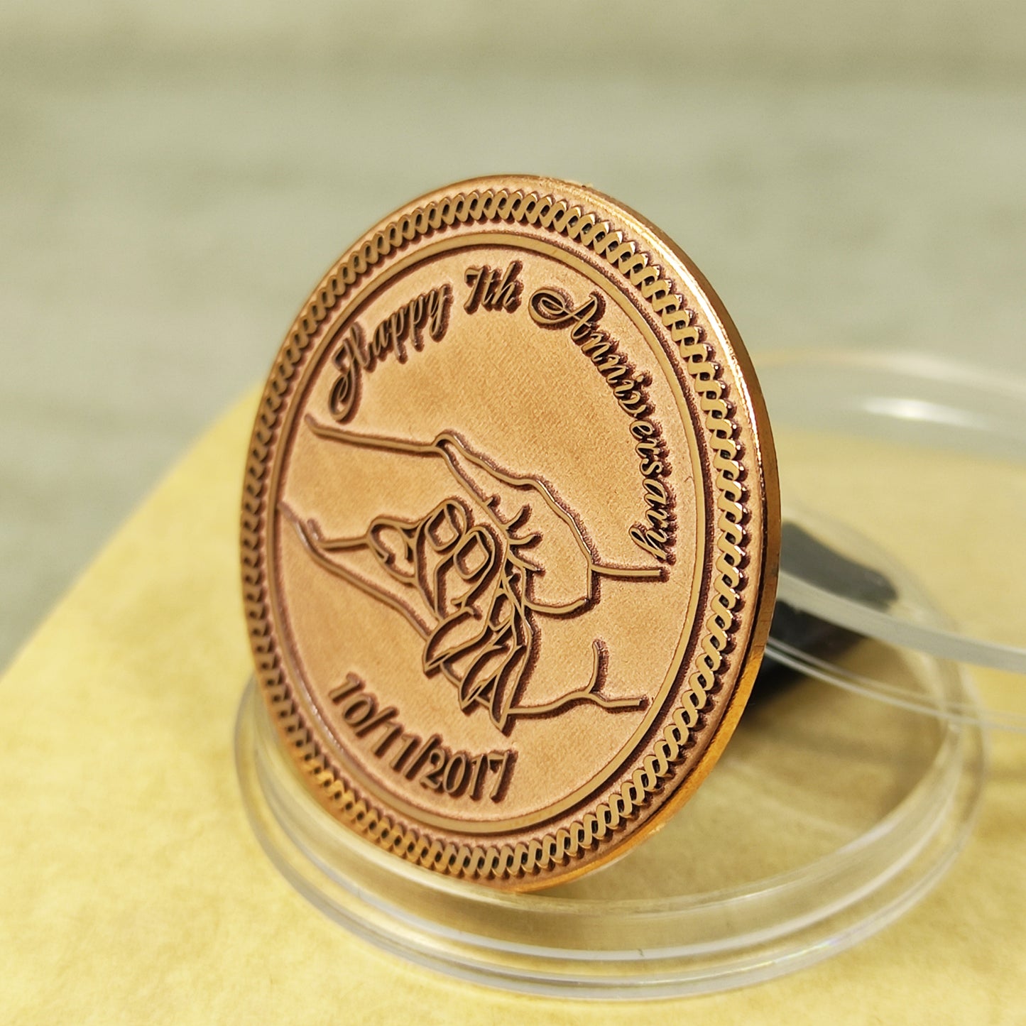 Copper Coin "Happy 7th Anniversary" — Personalized 7th Wedding Anniversary Gift
