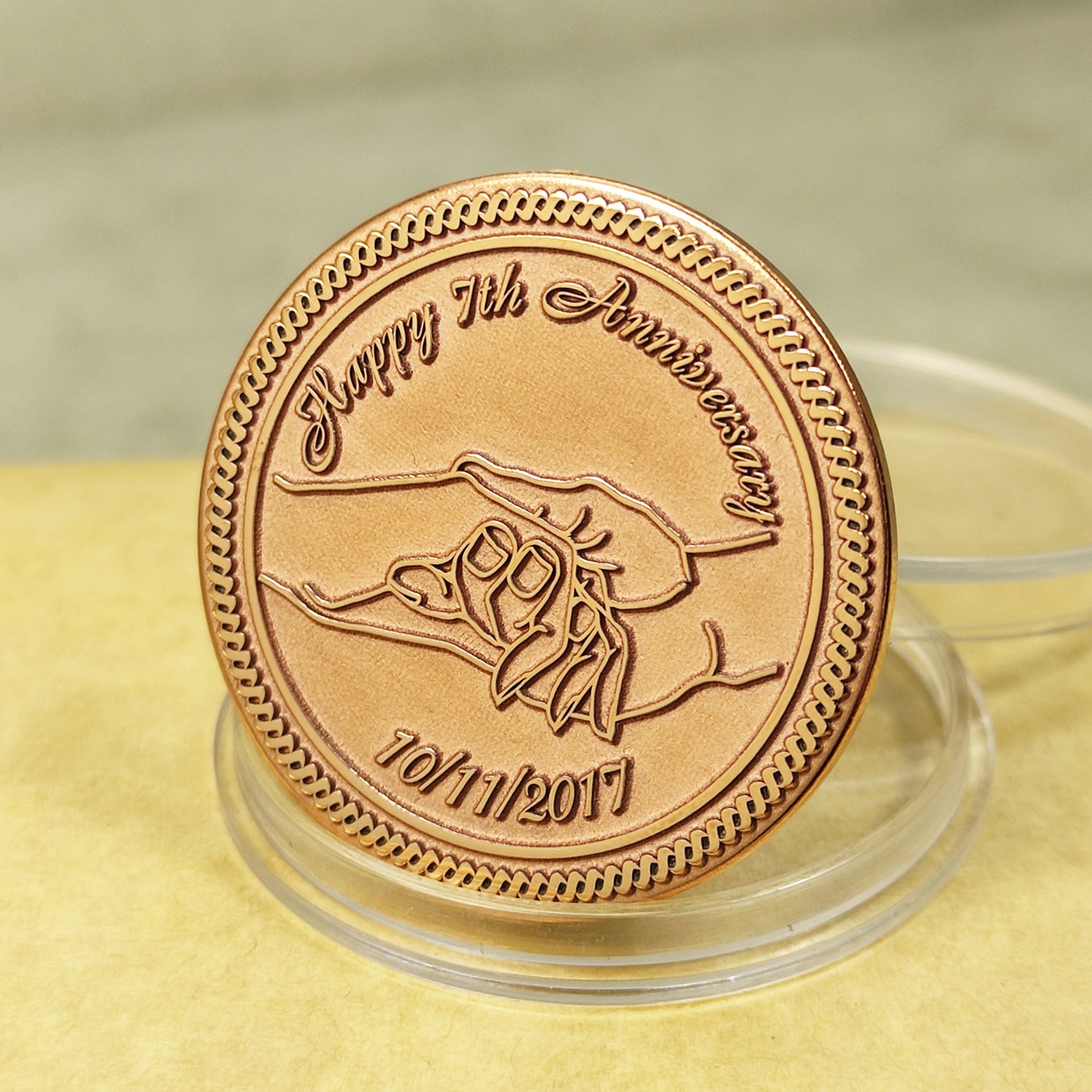 Copper Coin "Happy 7th Anniversary" — Personalized 7th Wedding Anniversary Gift