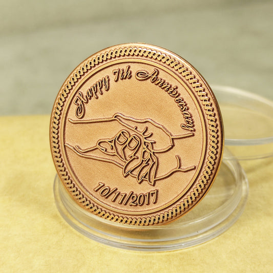 Copper Coin "Happy 7th Anniversary" — Personalized 7th Wedding Anniversary Gift